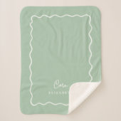 Couverture Sherpa Monogramme ondulé vert sauge (Devant)