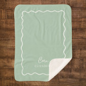 Couverture Sherpa Monogramme ondulé vert sauge