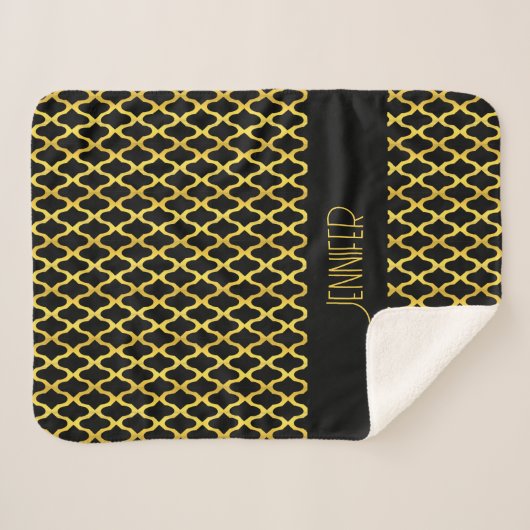 Couverture Sherpa Monogramme or et noir quatrefoil motif (Devant (Horizontal))