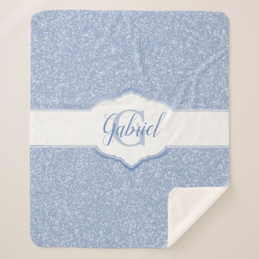 Couverture Sherpa Monogramme Parties scintillant bleue (Devant)