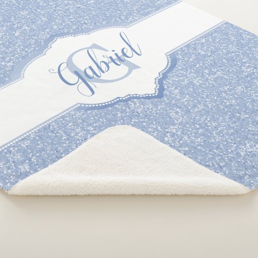 Couverture Sherpa Monogramme Parties scintillant bleue (3/4)