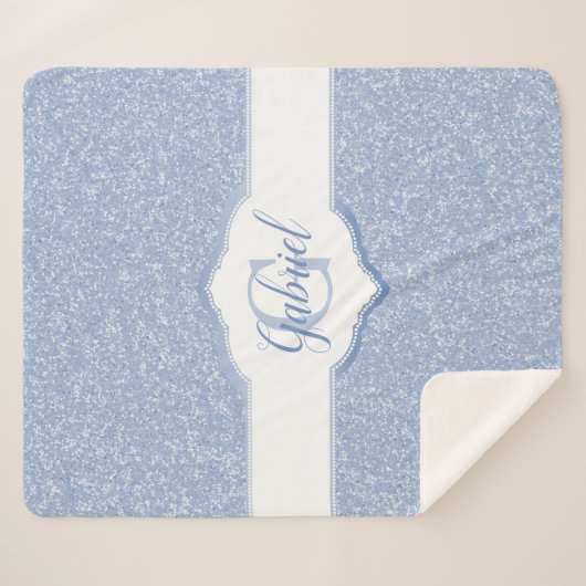 Couverture Sherpa Monogramme Parties scintillant bleue (Devant (Horizontal))