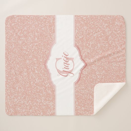 Couverture Sherpa Monogramme Parties scintillant rose (Devant (Horizontal))