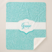 Couverture Sherpa Monogramme Parties scintillant turquoise (Devant)