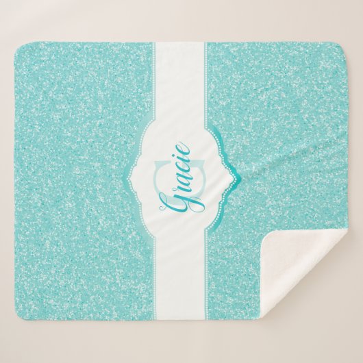 Couverture Sherpa Monogramme Parties scintillant turquoise (Devant (Horizontal))
