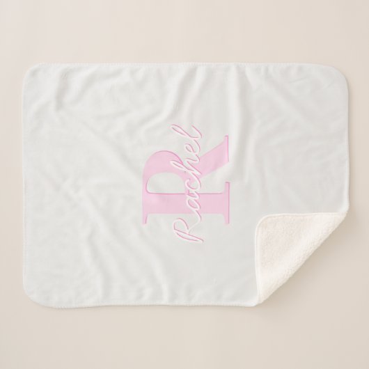 Couverture Sherpa Monogramme personnalisable | Ombre rose et gris (Devant (Horizontal))