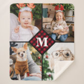 Couverture Sherpa Monogramme personnalisé 4 photo rouge bison plaqué (Devant)