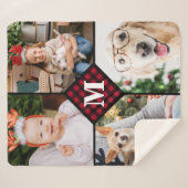 Couverture Sherpa Monogramme personnalisé 4 photo rouge bison plaqué (Devant (Horizontal))