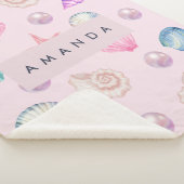 Couverture Sherpa Monogramme personnalisé Coastal Seashell Pearl Océ (3/4)