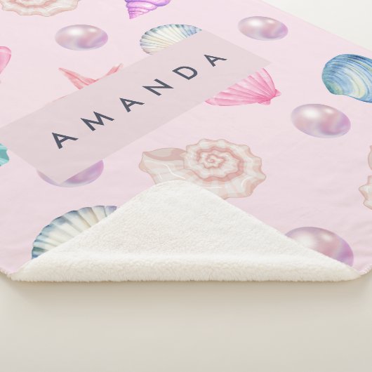 Couverture Sherpa Monogramme personnalisé Coastal Seashell Pearl Océ (3/4)