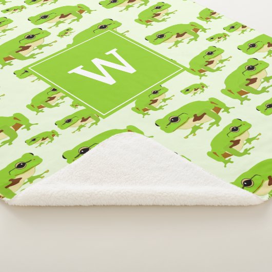 Couverture Sherpa Monogramme personnalisé Cute Green Tree Frog Motif (3/4)