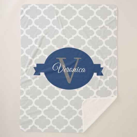 Couverture Sherpa Monogramme personnalisé de Quatrefoil bleu (Devant)