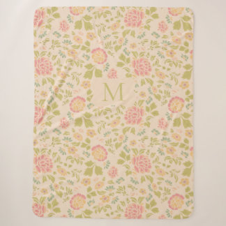 Couverture Sherpa Monogramme Personnalisé Floral Vintage Sauge & Ros