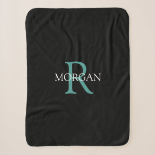 Couverture Sherpa Monogramme personnalisé nom texte blanc et sarcell
