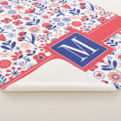 Couverture Sherpa Monogramme| Plan floral bleu et corail (3/4)