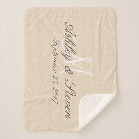 Couverture Sherpa Monogramme | Regarder le lin rustique (Devant)