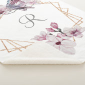 Couverture Sherpa Monogramme rose blanc Magnolias Bird Gold Frame (3/4)