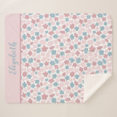 Couverture Sherpa Monogramme rose bleu Floral moderne Boho Cadeau te (Devant (Horizontal))