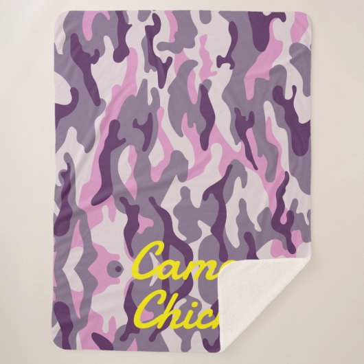 Couverture Sherpa Monogramme rose camouflage féminin en jaune | (Devant)