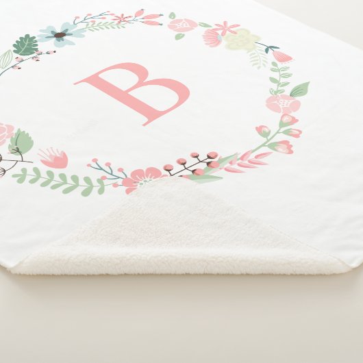 Couverture Sherpa Monogramme rose couronne florale (3/4)