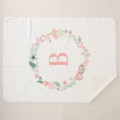 Couverture Sherpa Monogramme rose couronne florale (Devant (Horizontal))
