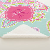 Couverture Sherpa Monogramme rose et menthe Boho Paisley (3/4)