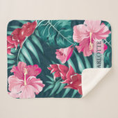 Couverture Sherpa Monogramme rose Fleurs Exotiques (Devant (Horizontal))