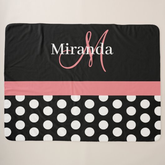 Couverture Sherpa Monogramme rose noir foncé Point Polka (Devant (Horizontal))