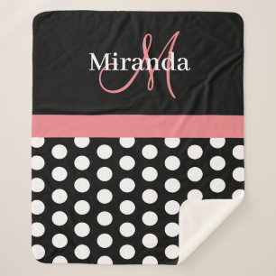 Couverture Sherpa Monogramme rose noir foncé Point Polka