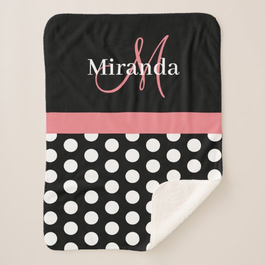 Couverture Sherpa Monogramme rose noir Pointe Sherpa Blanche (Devant)