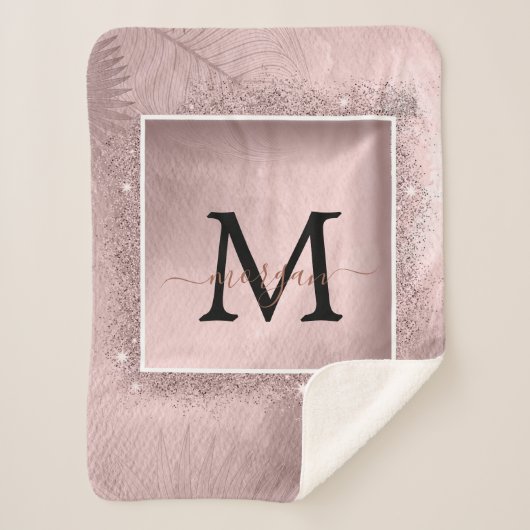 Couverture Sherpa Monogramme rose Parties scintillant or (Devant)