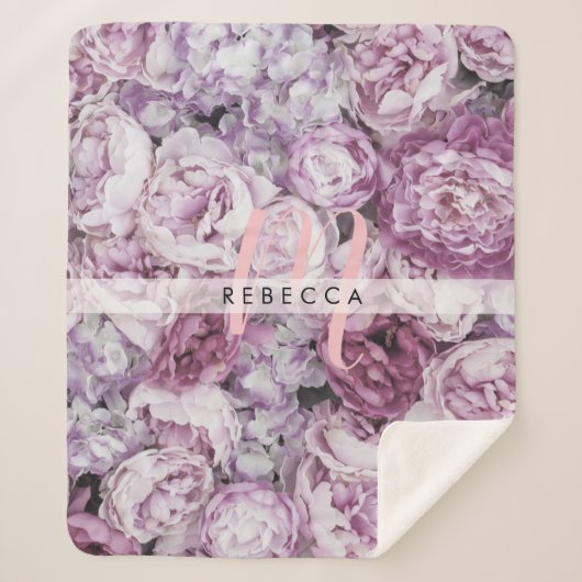 Couverture Sherpa Monogramme rose Peony Rose Floral (Devant)