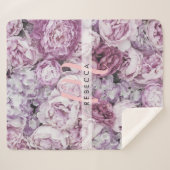 Couverture Sherpa Monogramme rose Peony Rose Floral (Devant (Horizontal))