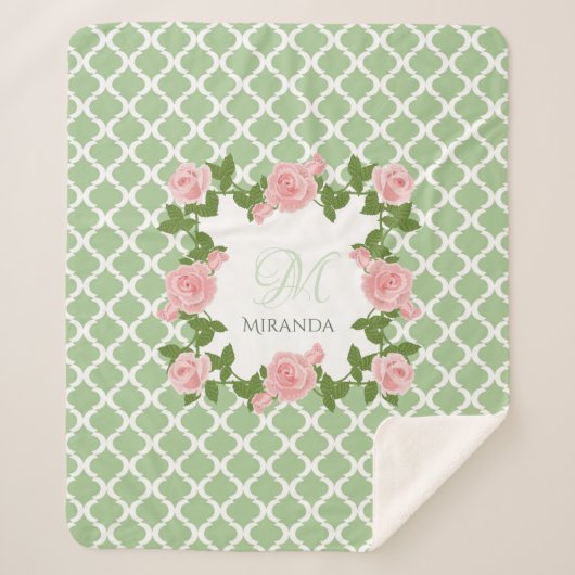 Couverture Sherpa Monogramme rose rose du Quatrefoil vert du Nil (Devant)