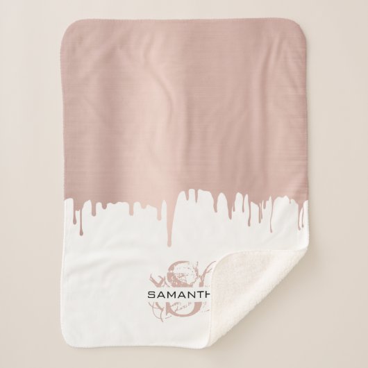 Couverture Sherpa Monogramme Rose tendance Pink Gold (Devant)