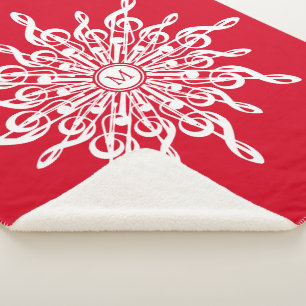 Couverture Sherpa Monogramme rouge de Noël G-Clef Snowflake