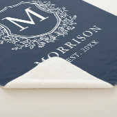 Couverture Sherpa Monogramme rustique Marine Blue Crest Mariage nouv (3/4)