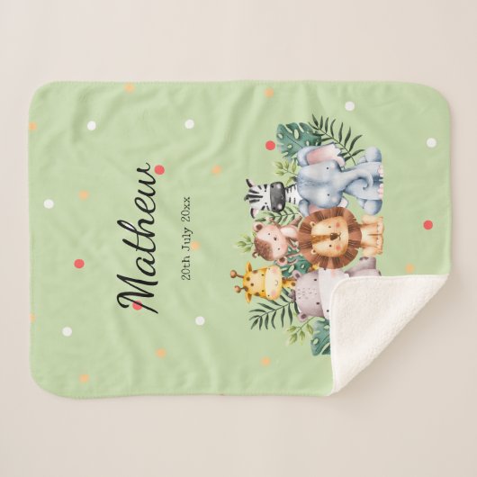 Couverture Sherpa Monogramme Safari design l Adorable pois Vert (Devant (Horizontal))