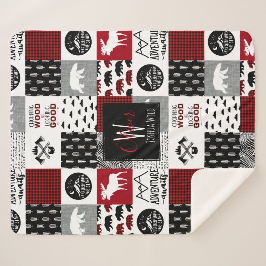 Couverture Sherpa Monogramme Sherpa Blanket | Lumberjack sauvage (Devant (Horizontal))