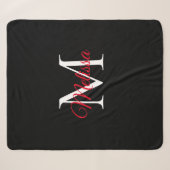 Couverture Sherpa Monogramme simple moderne noir rouge (Devant (Horizontal))