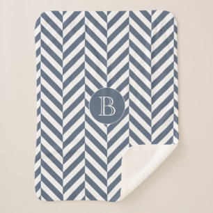 Couverture Sherpa Monogramme sur mesure Motif en os de cerf bleu fon