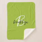 Couverture Sherpa Monogramme tendance vert citron, noir et blanc en (Devant)