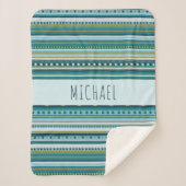 Couverture Sherpa Monogramme Tribal Turquoise Bleu Stripes Sherpa Bl (Devant)