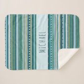 Couverture Sherpa Monogramme Tribal Turquoise Bleu Stripes Sherpa Bl (Devant (Horizontal))