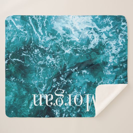 Couverture Sherpa Monogramme Turquoise Beach Océan Personnalisé (Devant (Horizontal))