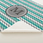Couverture Sherpa Monogramme Turquoise et Grey Chevron Zigzag (3/4)