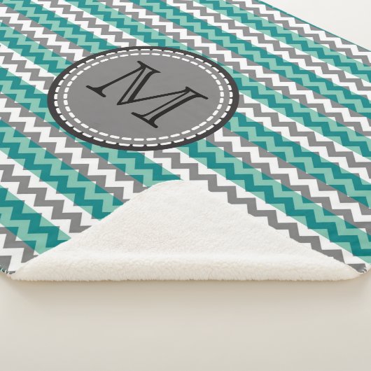 Couverture Sherpa Monogramme Turquoise et Grey Chevron Zigzag (3/4)