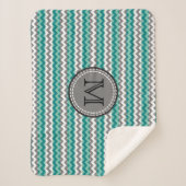 Couverture Sherpa Monogramme Turquoise et Grey Chevron Zigzag (Devant)