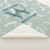 Couverture Sherpa Monogramme turquoise vert Feuille (3/4)