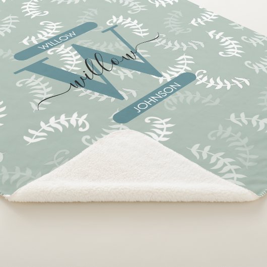 Couverture Sherpa Monogramme turquoise vert Feuille (3/4)